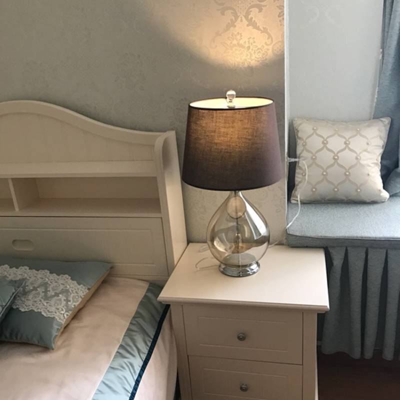 Glass Table Lamp with Fabric Shade – Modern Home Lighting