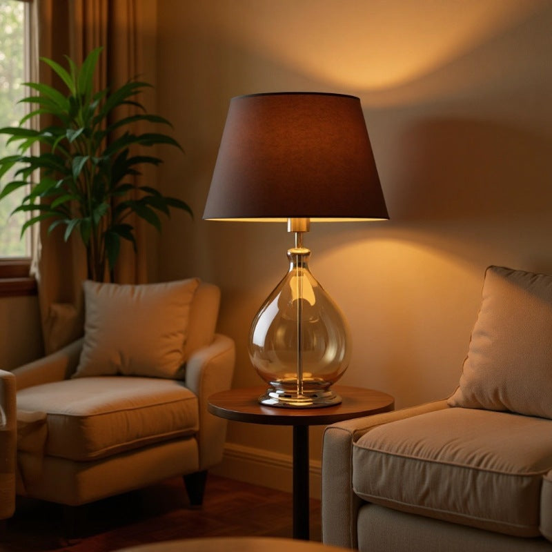 Glass Table Lamp with Fabric Shade – Modern Home Lighting