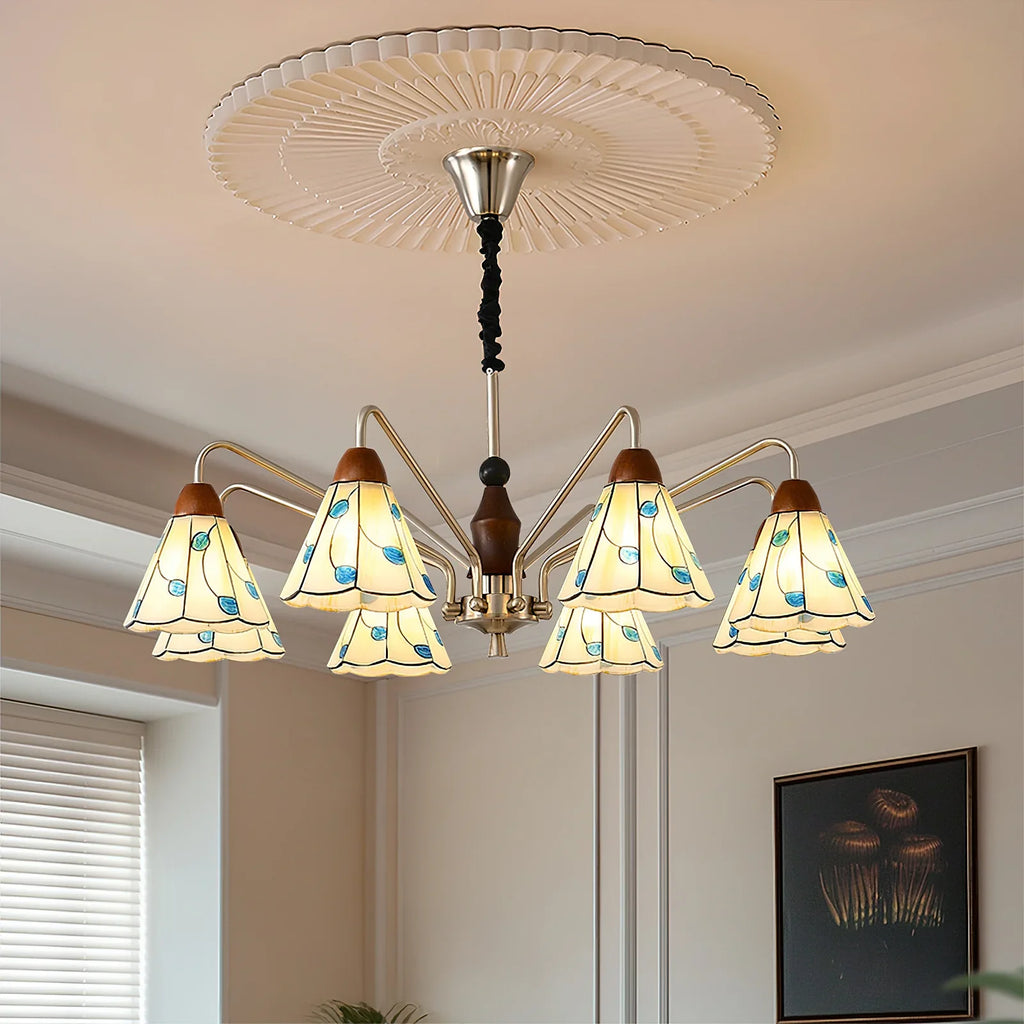 Classic Tiffany Chandelier – Vintage Floral Stained Glass Light