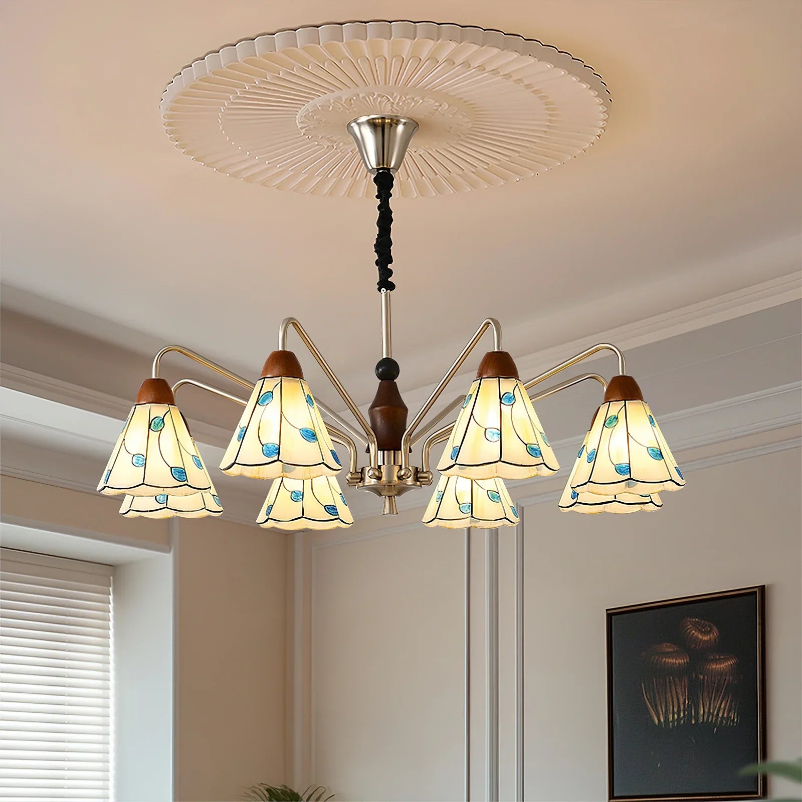 Classic Tiffany Chandelier – Vintage Floral Stained Glass Light