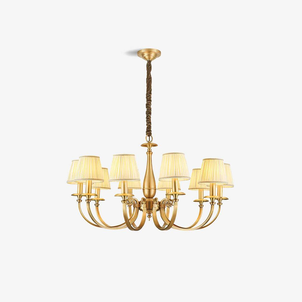 Classic Brass Chandelier with Fabric Shades – Elegant Ceiling Light