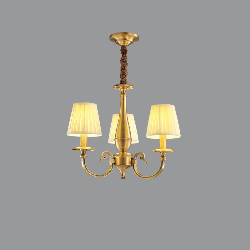 Classic Brass Chandelier with Fabric Shades – Elegant Ceiling Light