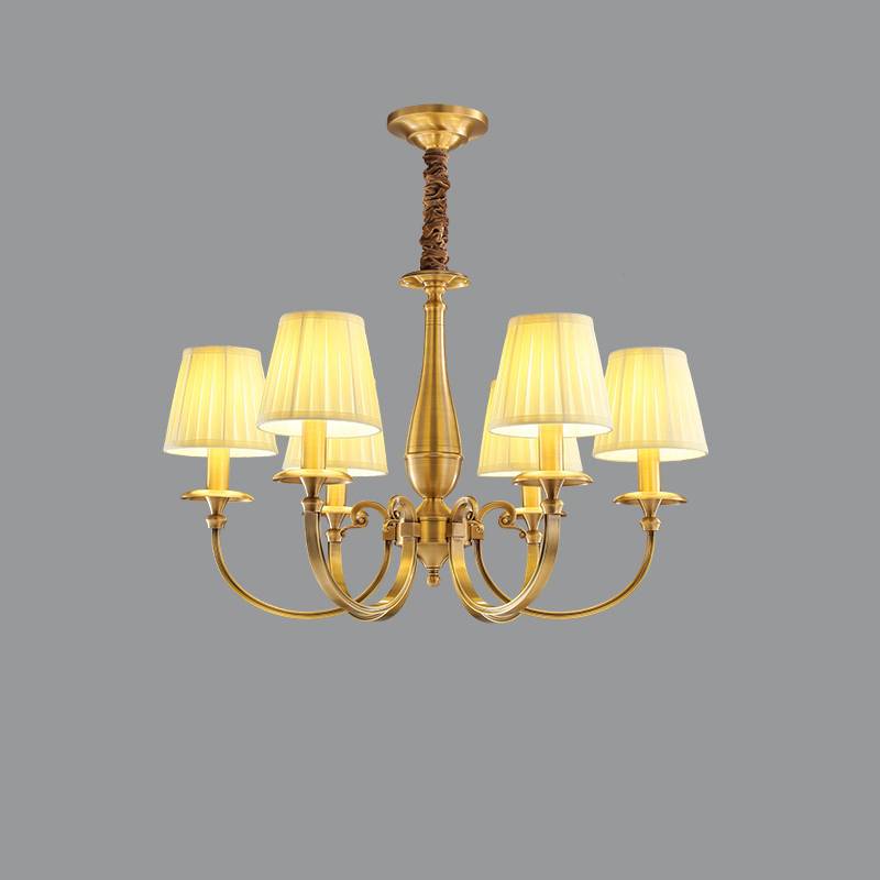 Classic Brass Chandelier with Fabric Shades – Elegant Ceiling Light