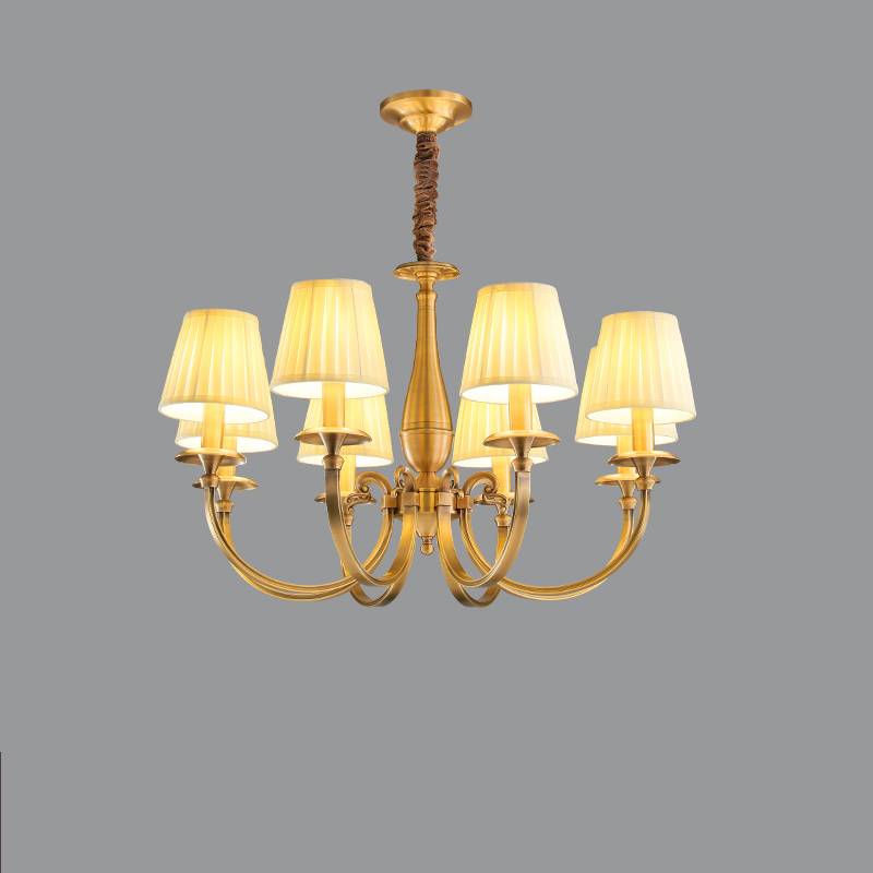 Classic Brass Chandelier with Fabric Shades – Elegant Ceiling Light