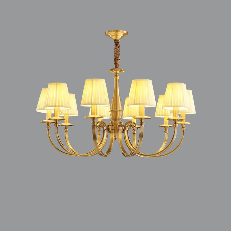 Classic Brass Chandelier with Fabric Shades – Elegant Ceiling Light