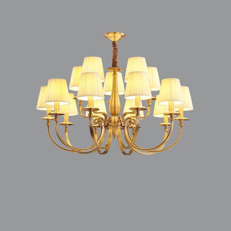 Classic Brass Chandelier with Fabric Shades – Elegant Ceiling Light