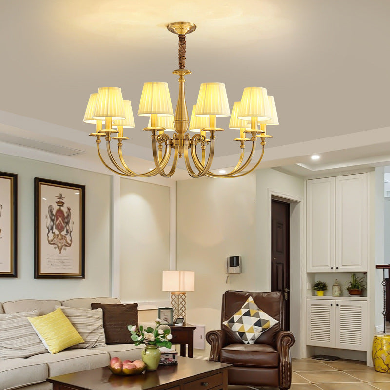 Classic Brass Chandelier with Fabric Shades – Elegant Ceiling Light