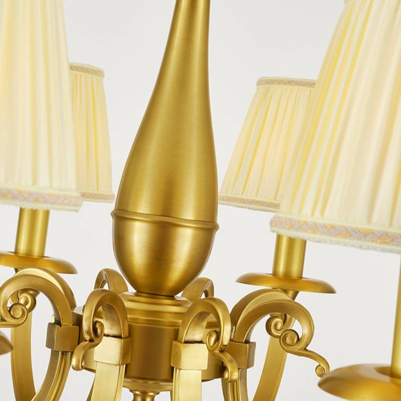 Classic Brass Chandelier with Fabric Shades – Elegant Ceiling Light