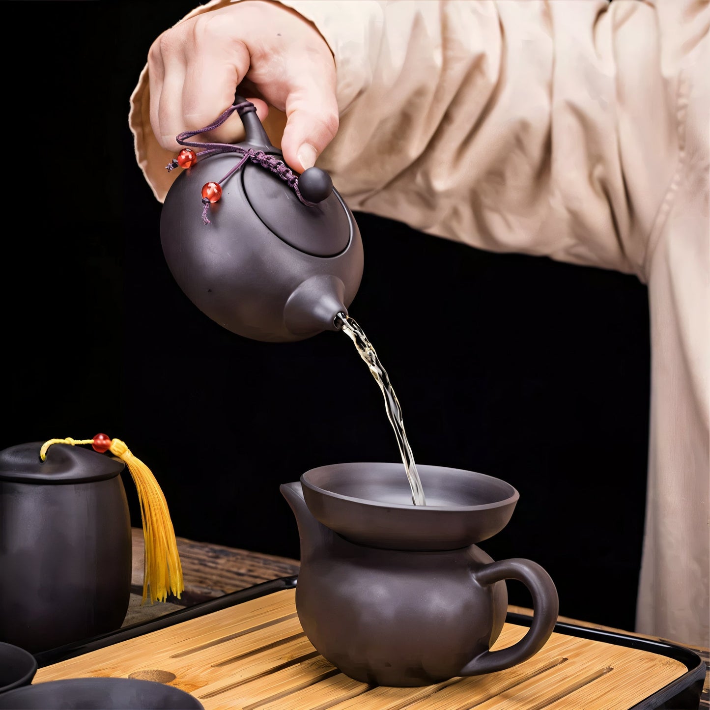 10 Piece Japanese Ceramic Tea Set with Bamboo Tray & Travel Bag Vintage Tea Ceremony Set for Loose Leaf Tea & Gifting