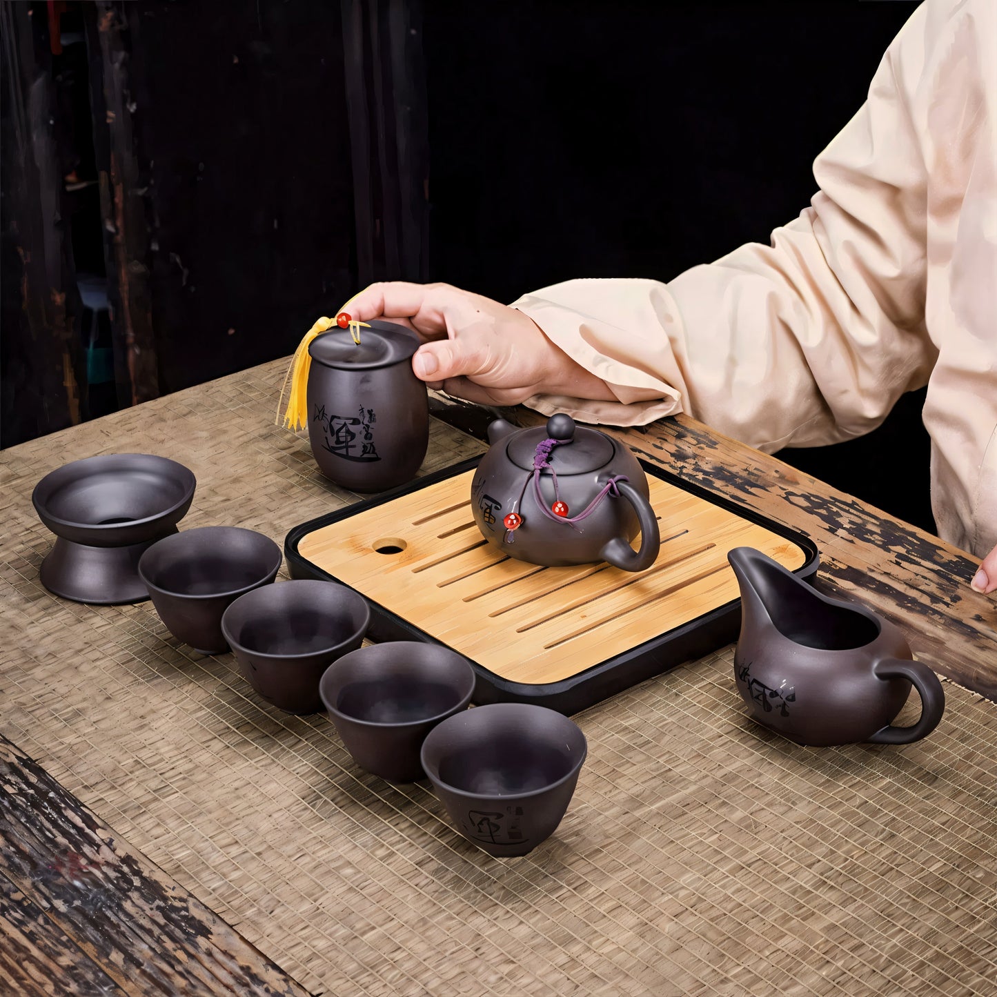 10 Piece Japanese Ceramic Tea Set with Bamboo Tray & Travel Bag Vintage Tea Ceremony Set for Loose Leaf Tea & Gifting