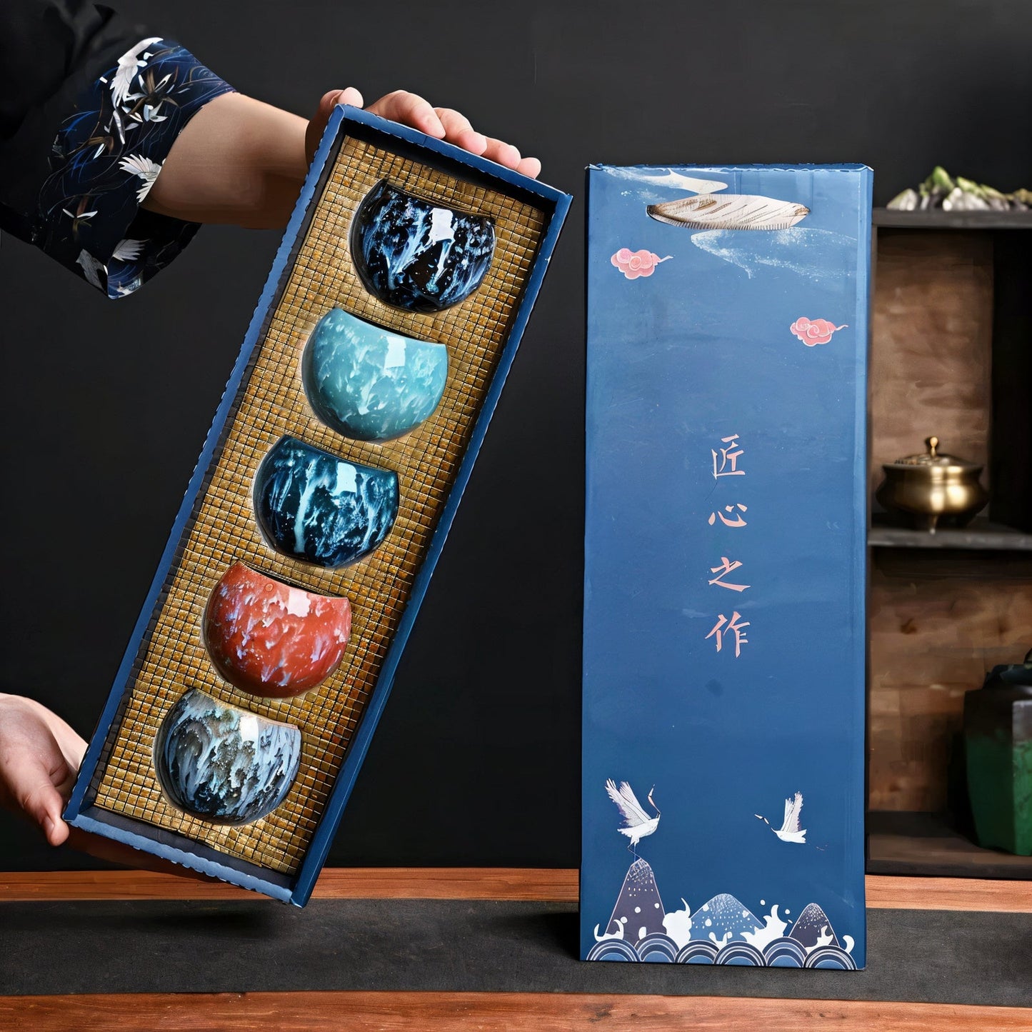 Ceramic Tea & Espresso Cup Gift Set with Gift Box 5 Piece Porcelain Coffee Cup Set for Tea Lovers Modern Glazed Drinkware