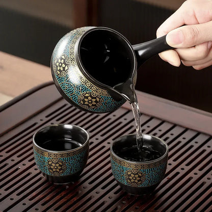 10 Piece Ceramic Tea Set with Teapot & Travel Case Vintage Oriental Tea Gift Set for Gongfu Tea Ceremonies & Home Tea Serving