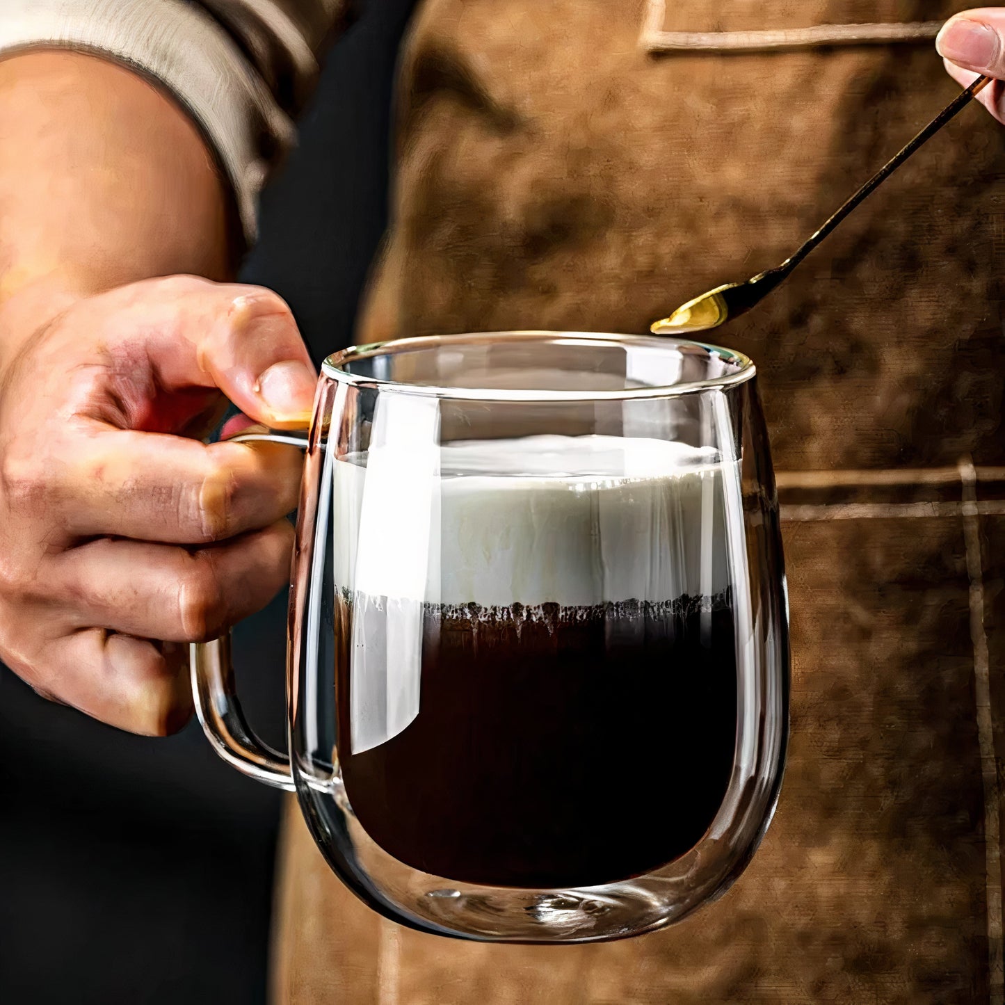 Set of 4 Double Walled Glass Coffee Cups 350ml Insulated Latte Mugs for Coffee Tea Cappuccino Dishwasher Safe Glassware