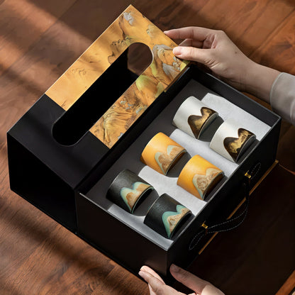 6 Piece Ceramic Espresso Cup Gift Set with Travel Storage Box 60ml Coffee Cups for Espresso Cortado Tea & Coffee Lovers