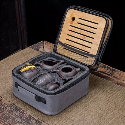 10 Piece Japanese Ceramic Tea Set with Bamboo Tray & Travel Bag Vintage Tea Ceremony Set for Loose Leaf Tea & Gifting