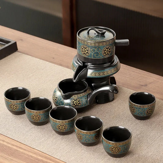 10 Piece Ceramic Tea Set with Teapot & Travel Case Vintage Oriental Tea Gift Set for Gongfu Tea Ceremonies & Home Tea Serving