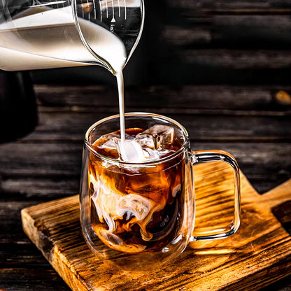 Set of 4 Double Walled Glass Coffee Cups 350ml Insulated Latte Mugs for Coffee Tea Cappuccino Dishwasher Safe Glassware