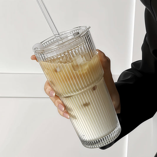Glass Tumbler Cup with Straw & Lid 600ml Iced Coffee Travel Cup Reusable Drinking Glass for Cold Drinks Dishwasher Safe