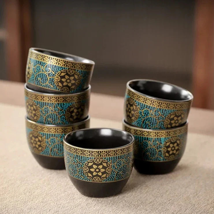 10 Piece Ceramic Tea Set with Teapot & Travel Case Vintage Oriental Tea Gift Set for Gongfu Tea Ceremonies & Home Tea Serving