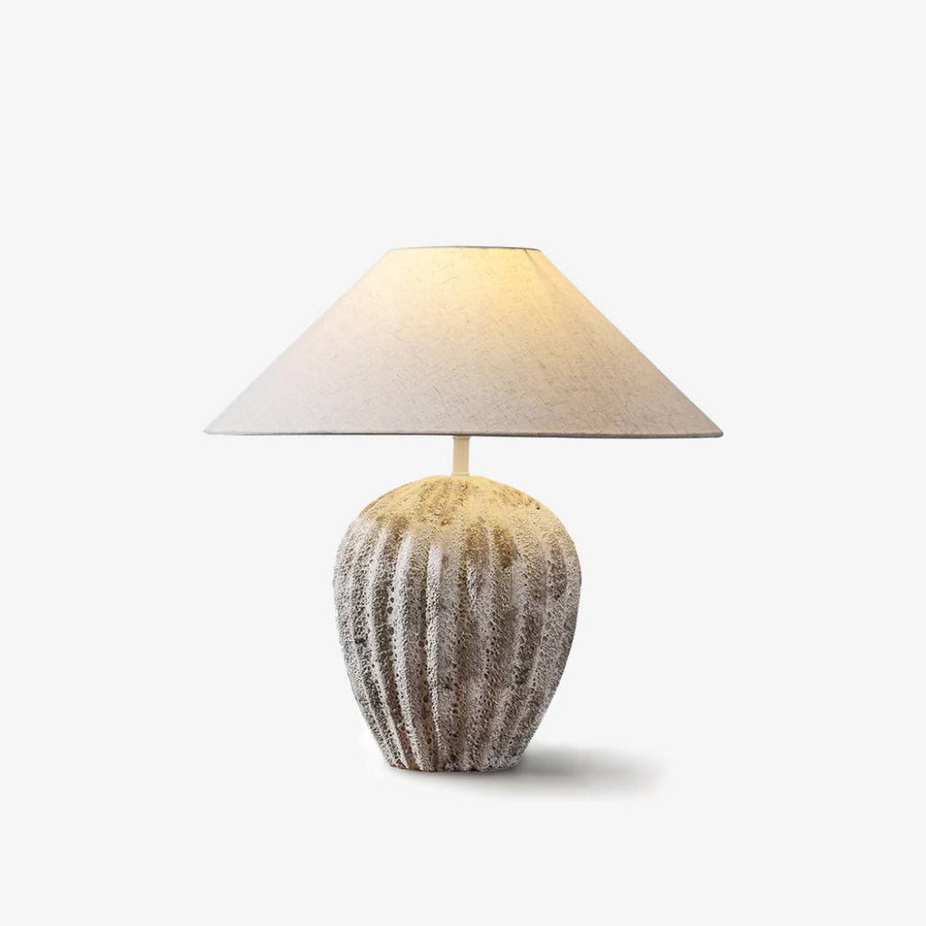 Rustic Ceramic Table Lamp with Linen Shade – Large Bedside Lighting