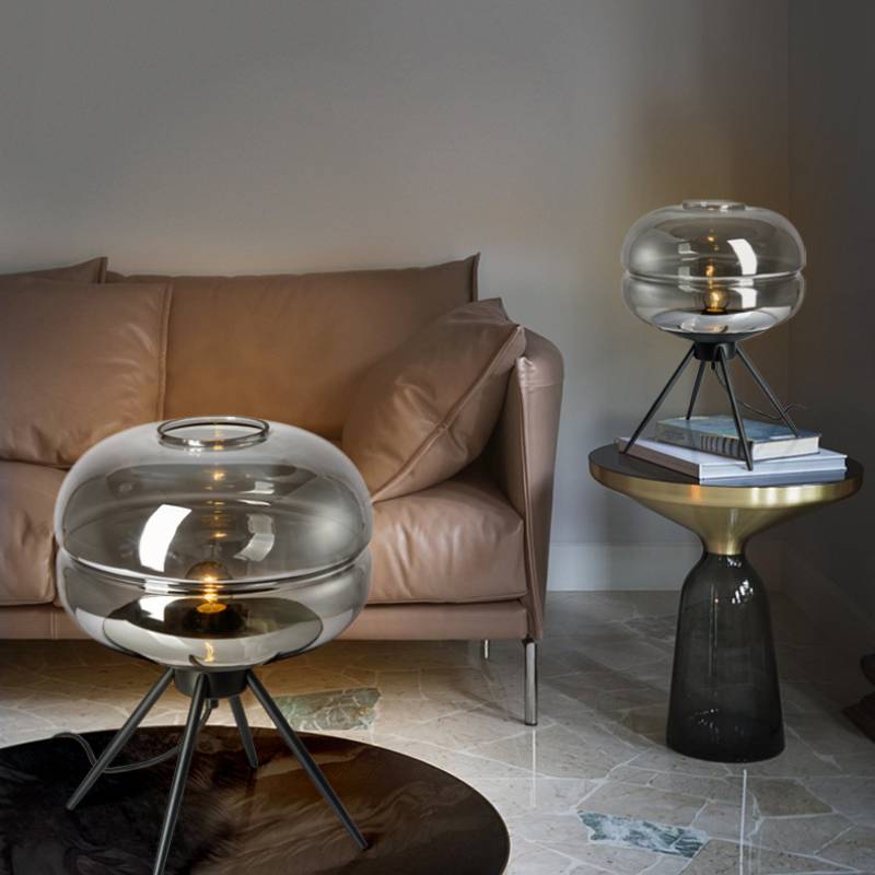 Torvian Smoked Glass Table Lamp – Modern Tripod Design
