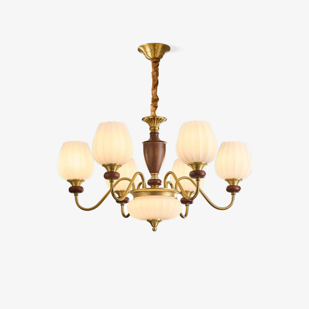 Traditional Chandelier – Gold & Walnut Ceiling Light for Living Room