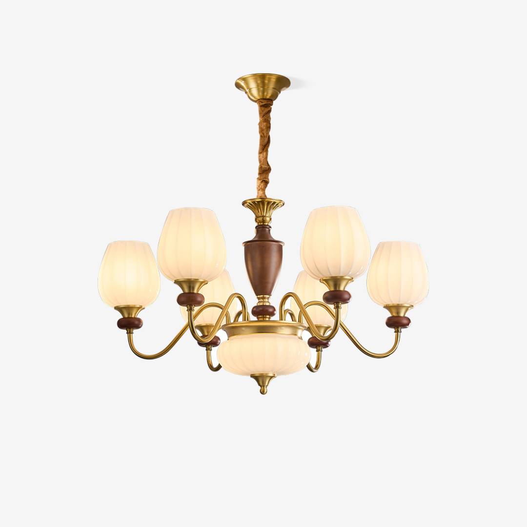 Traditional Chandelier – Gold & Walnut Ceiling Light for Living Room