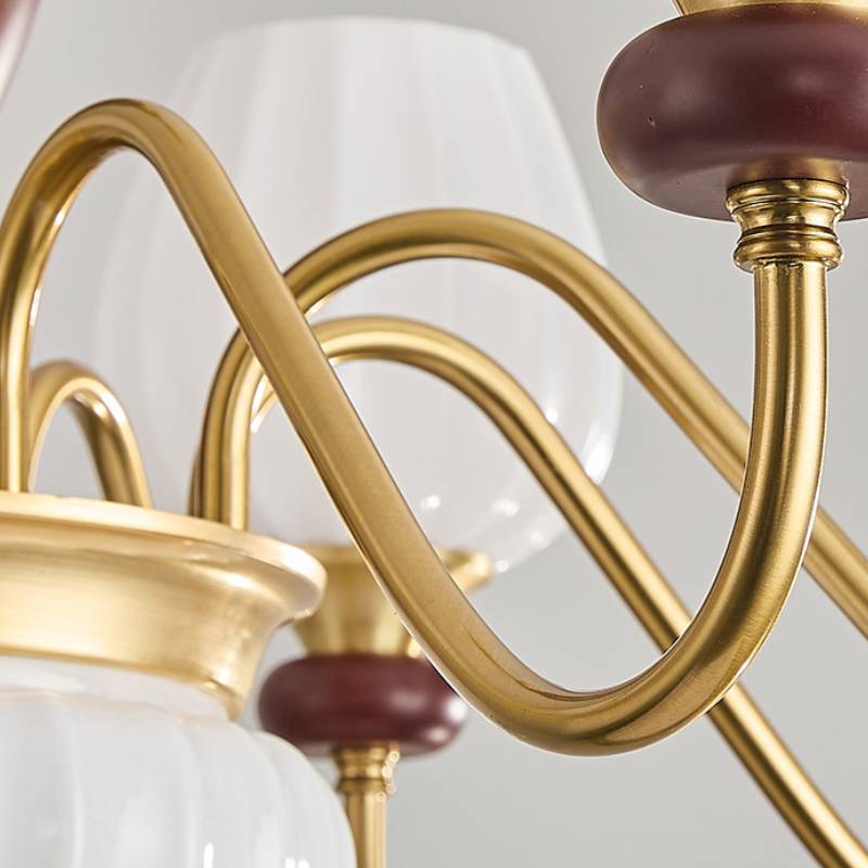 Traditional Chandelier – Gold & Walnut Ceiling Light for Living Room