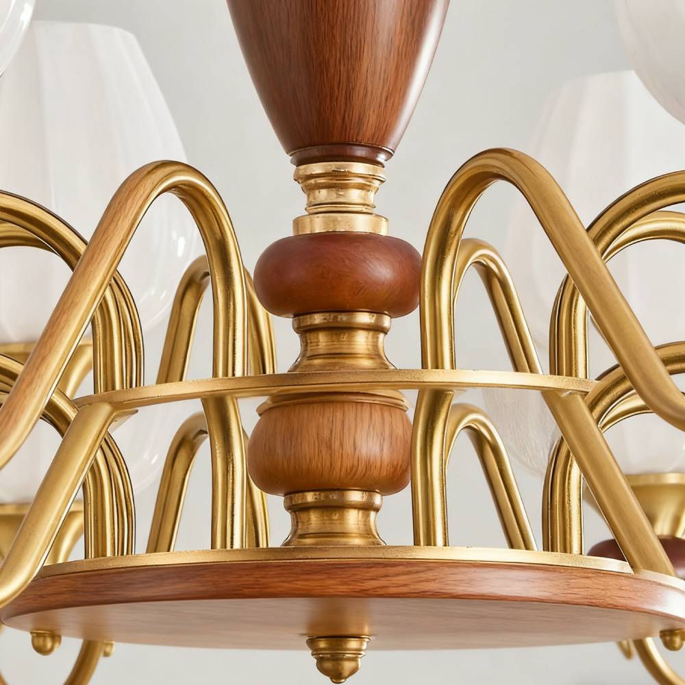 Traditional Chandelier – Gold & Walnut Ceiling Light for Living Room