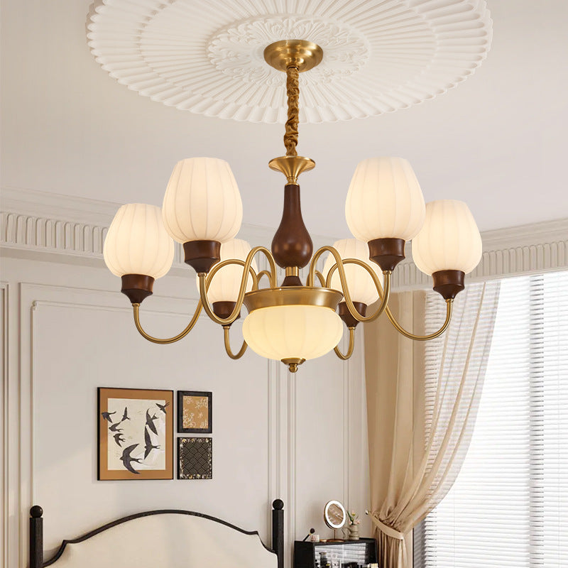 Traditional Chandelier – Gold & Walnut Ceiling Light for Living Room