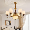 Traditional Chandelier – Gold & Walnut Ceiling Light for Living Room