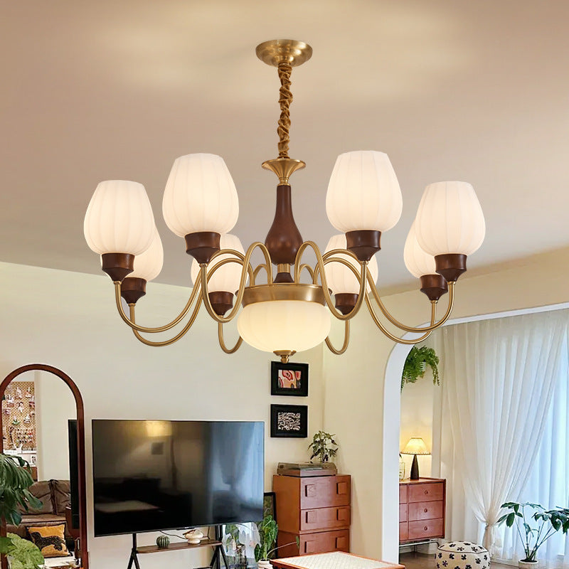 Traditional Chandelier – Gold & Walnut Ceiling Light for Living Room