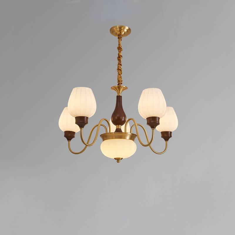Traditional Chandelier – Gold & Walnut Ceiling Light for Living Room