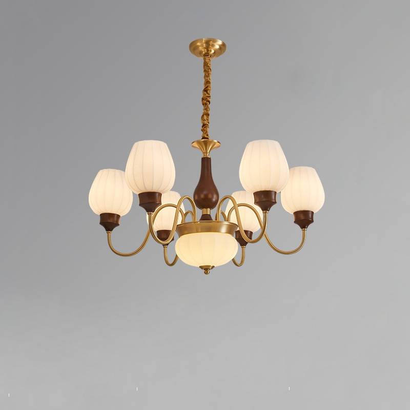 Traditional Chandelier – Gold & Walnut Ceiling Light for Living Room