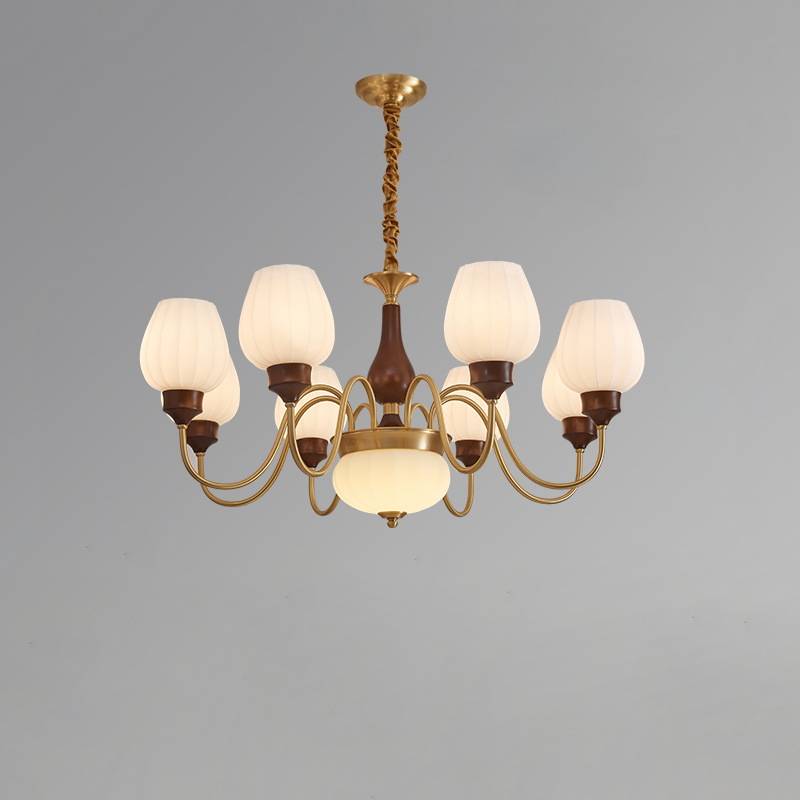 Traditional Chandelier – Gold & Walnut Ceiling Light for Living Room