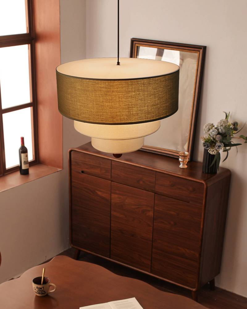 Layered Fabric Pendant Light – Soft Ambient Drum Ceiling Fixture