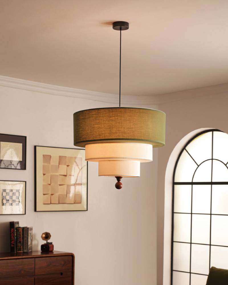 Layered Fabric Pendant Light – Soft Ambient Drum Ceiling Fixture