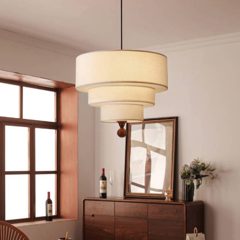 Layered Fabric Pendant Light – Soft Ambient Drum Ceiling Fixture