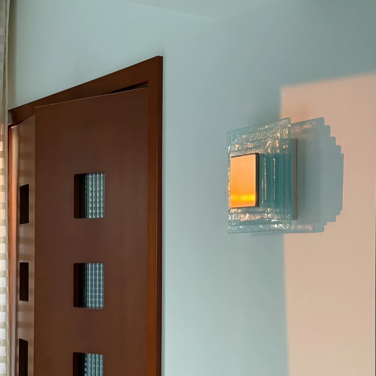 Modern Glass Wall Sconce – Textured Square Decorative Light
