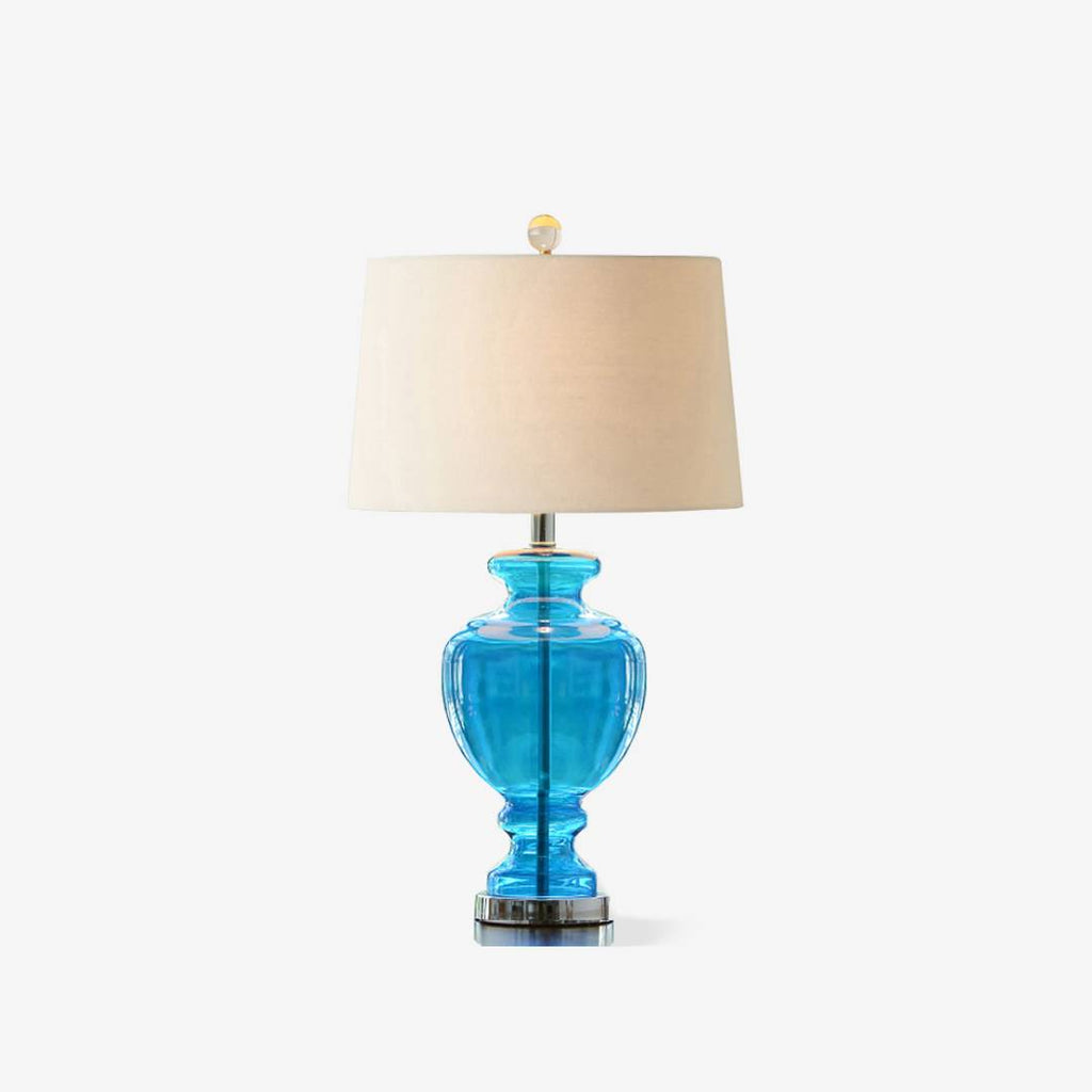Glass Table Lamp with Fabric Shade – Modern Bedroom Lighting