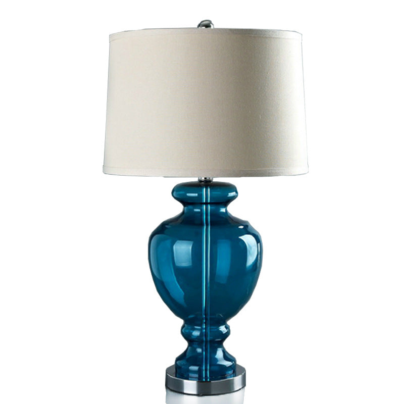 Glass Table Lamp with Fabric Shade – Modern Bedroom Lighting