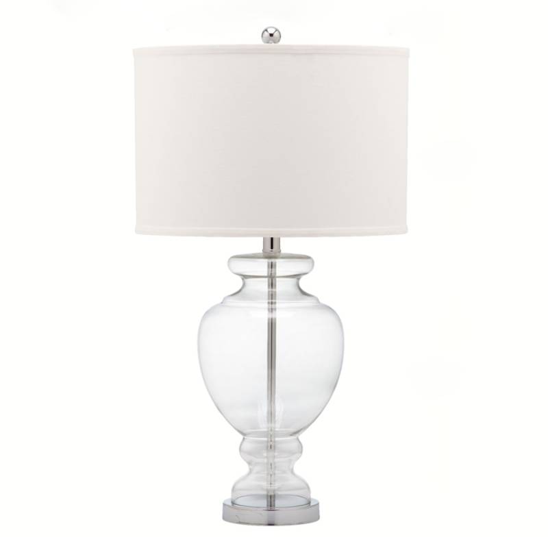 Glass Table Lamp with Fabric Shade – Modern Bedroom Lighting