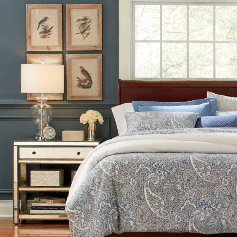 Glass Table Lamp with Fabric Shade – Modern Bedroom Lighting