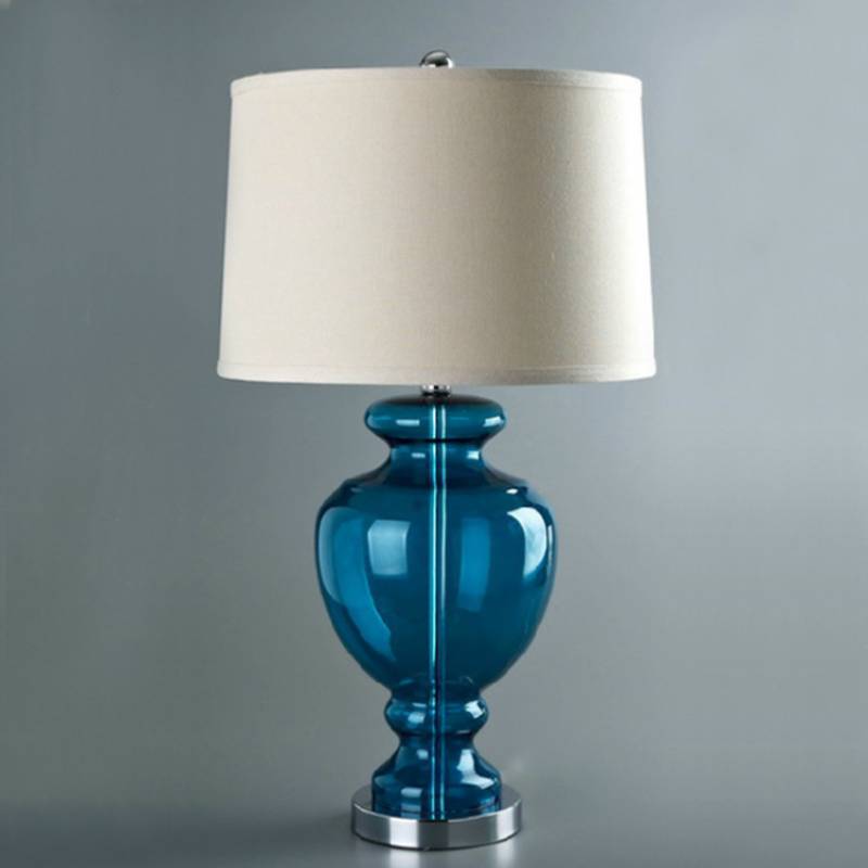 Glass Table Lamp with Fabric Shade – Modern Bedroom Lighting