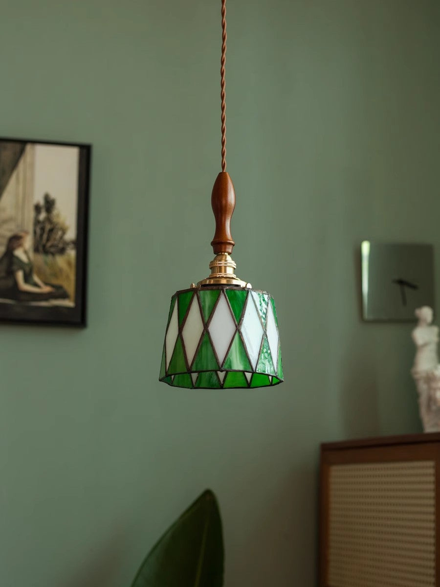 Retro Glass Pendant Light – Diamond Pattern Ceiling Fixture