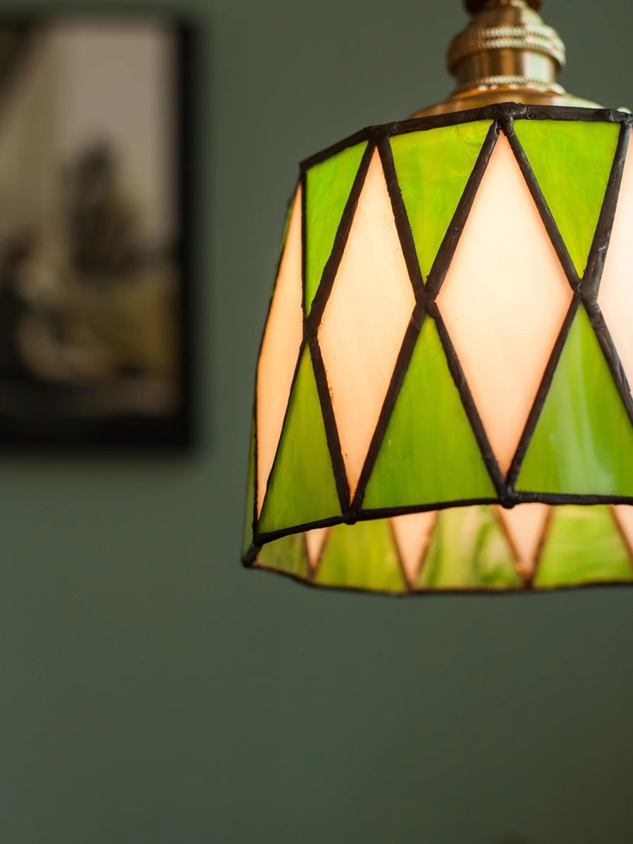 Retro Glass Pendant Light – Diamond Pattern Ceiling Fixture