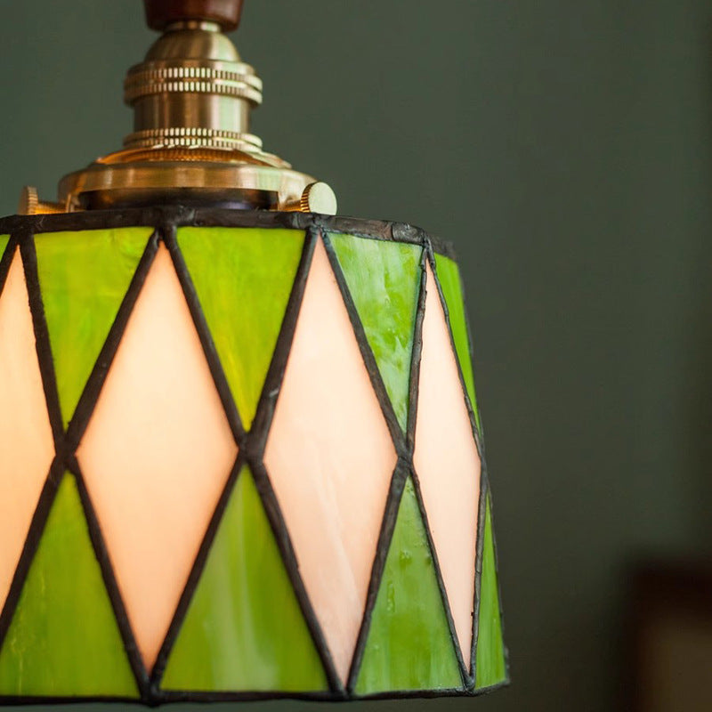 Retro Glass Pendant Light – Diamond Pattern Ceiling Fixture