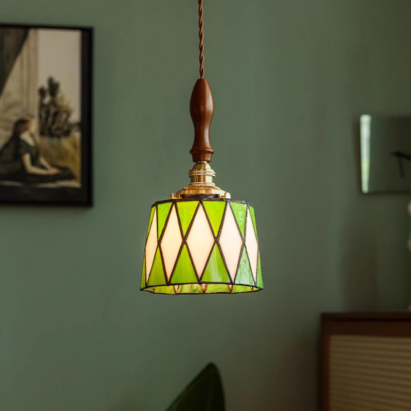 Retro Glass Pendant Light – Diamond Pattern Ceiling Fixture