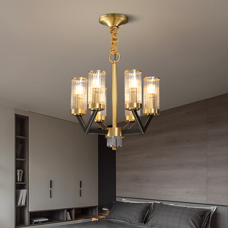 Vorelle Gold Chandelier – Modern Glass Cylinder Ceiling Light