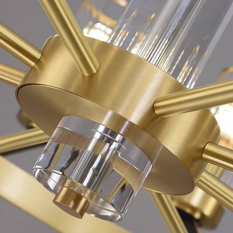 Vorelle Gold Chandelier – Modern Glass Cylinder Ceiling Light